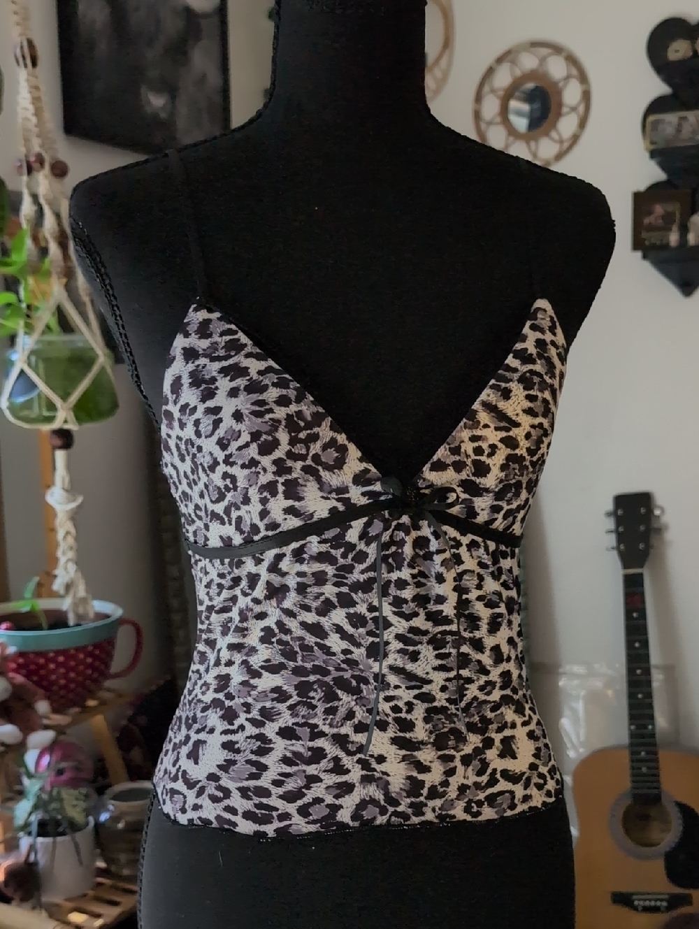Leopard Print Spaghetti Strap Cami - Black & White